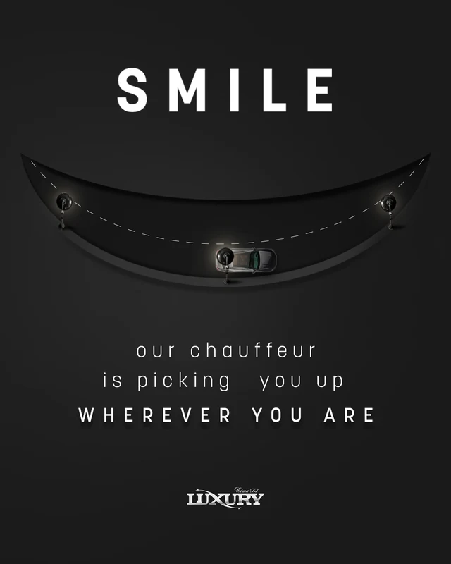 Cima Luxury: creatività Smile con un’auto lungo una strada a forma di sorriso